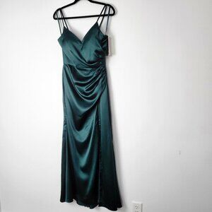 Revelry Rory Satin Classic Emerald Bridesmaid Dress Size 8 Petite Maxi NWT